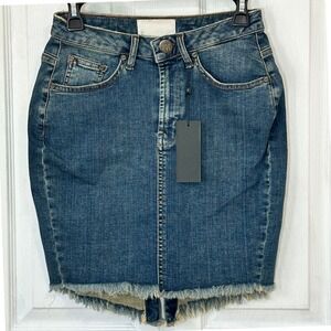 One Teaspoon Denim Mini Skirt Raw Hem Blue Y2K Edgy 26